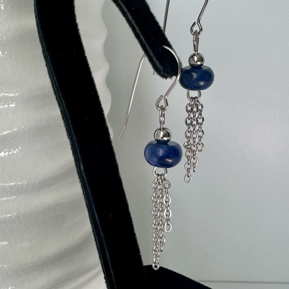 Sodalite and Stainless Steel Hypoallergenic Dangle Earrings